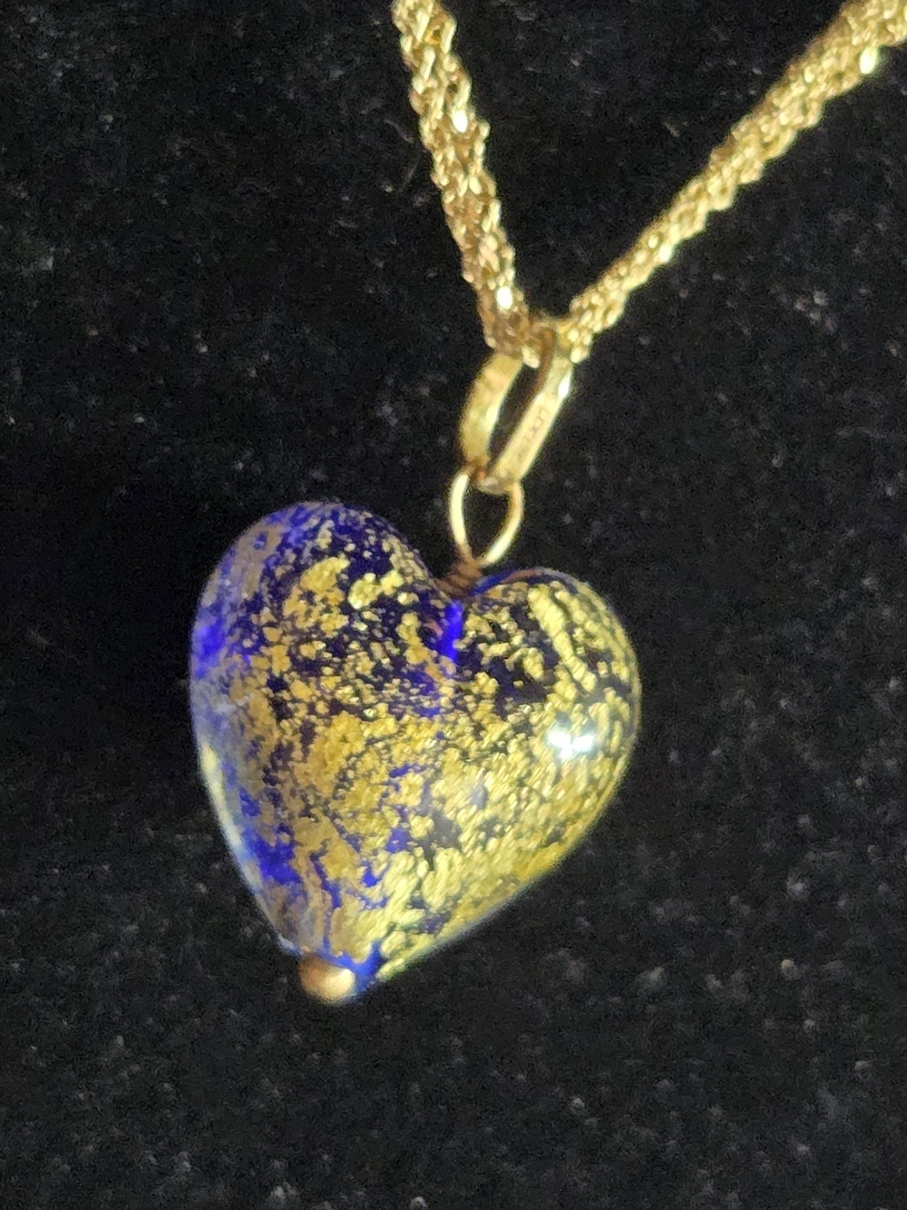 14kt Gold Hand Blown Murano Glass & Gold Heart Pendant Necklace